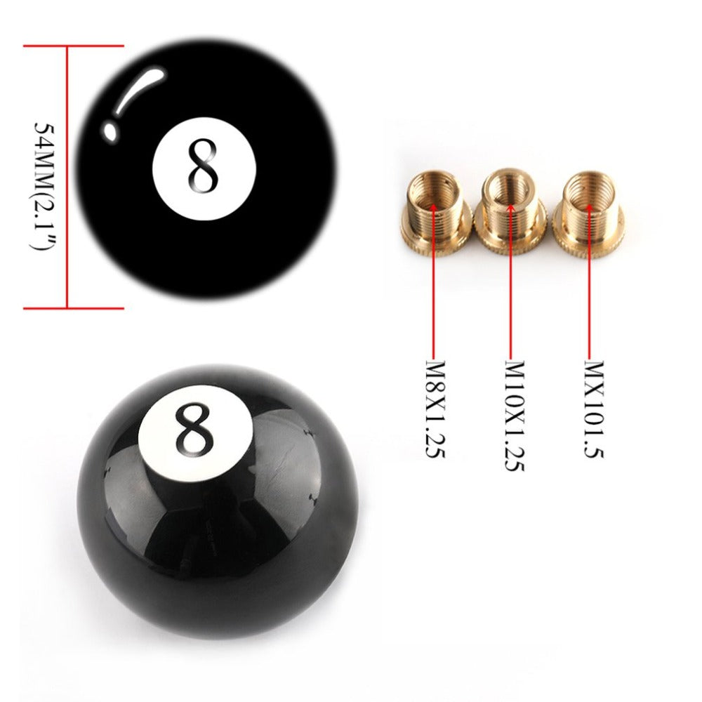 8 Eight Pool Billiard Ball Gear Shift Knob w/ Adapter Universal Vehicle AT/MT Shifter Lever Head Black
